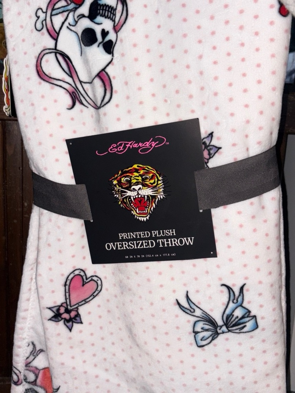 Ed Hardy Pink Polka Dot Plush Throw